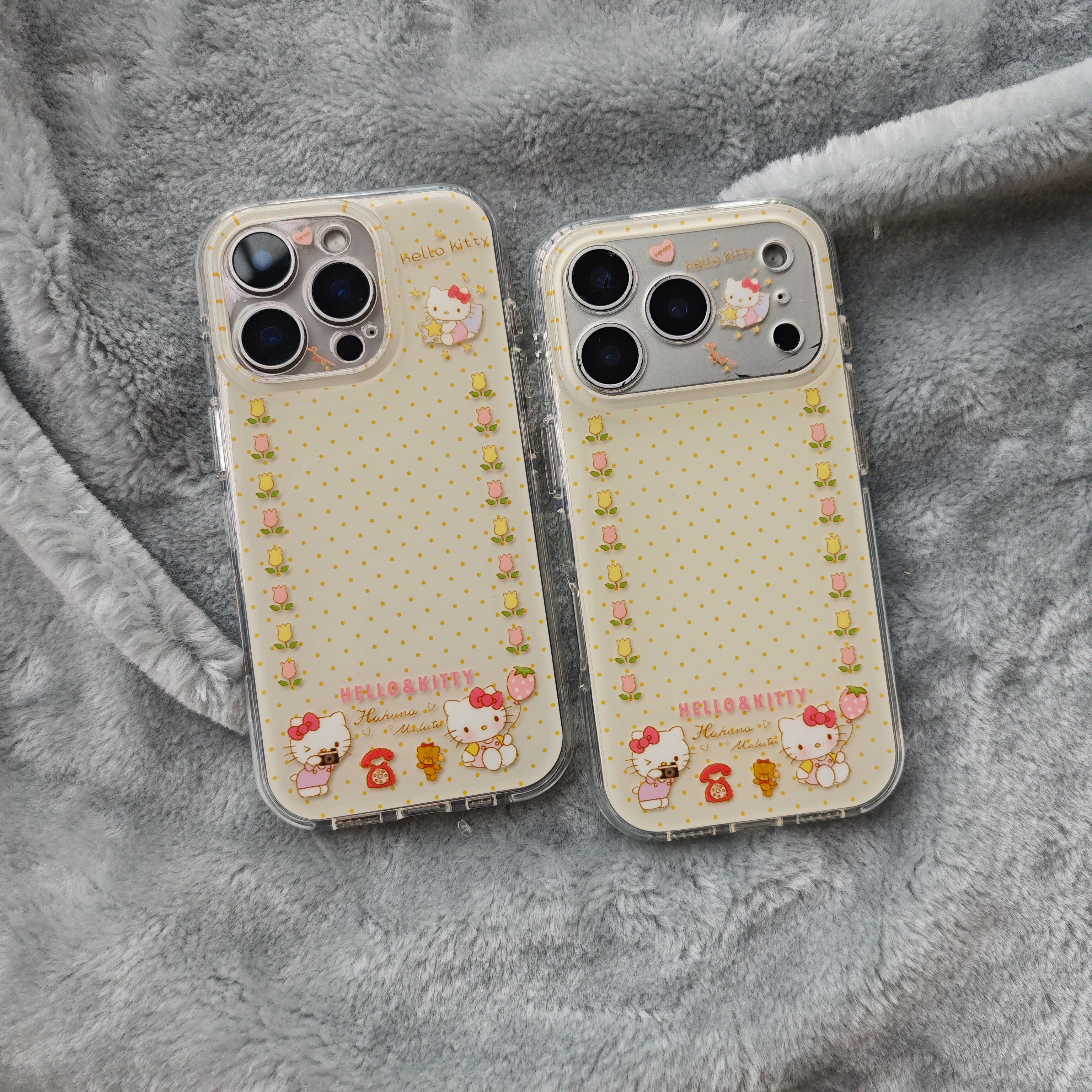 圆弧气囊IMD卡通可爱黄色波点围边郁金香kitty猫手机壳适用iPhone17promax全包防摔苹果16亮面15趣味创意少女