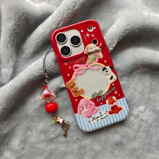 IMD卡通可爱红色镂空苹果jellycat玩偶动物手机壳适用iPhone17promax大孔防摔苹果16亮面15趣味创意14挂件13