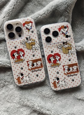 IMD卡通可爱白底红色波点爱心插画斑点狗小熊手机壳适用iphone17proma个性防摔苹果16亮面15趣味创意14呆萌13