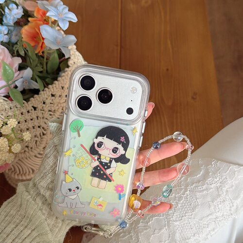 可爱猫咪捕捉星星女孩手机壳