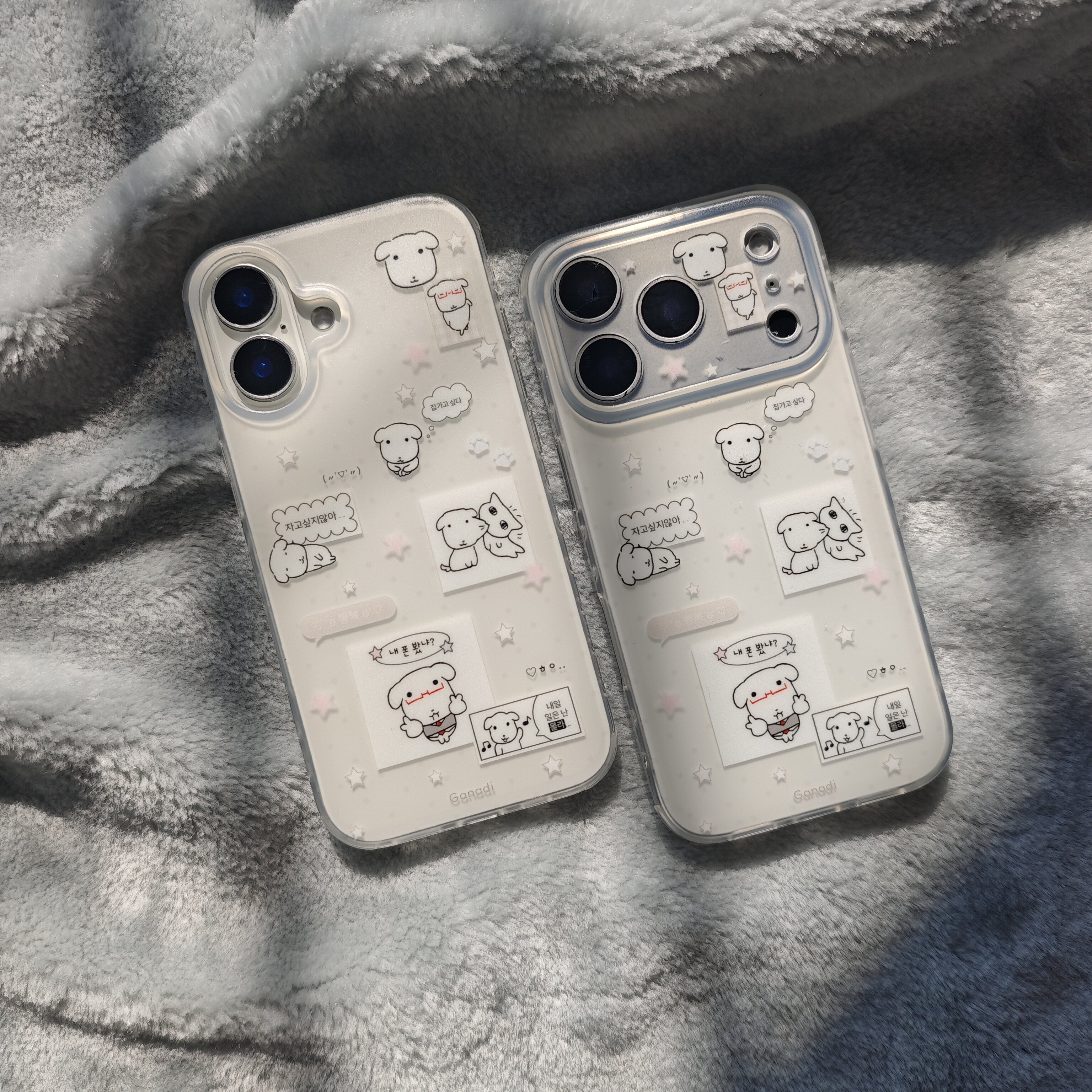 IMD卡通可爱白色波点星星相框ganadi小狗手机壳适用iPhone17promax个性防摔苹果16磨砂15趣味创意14呆萌韩文