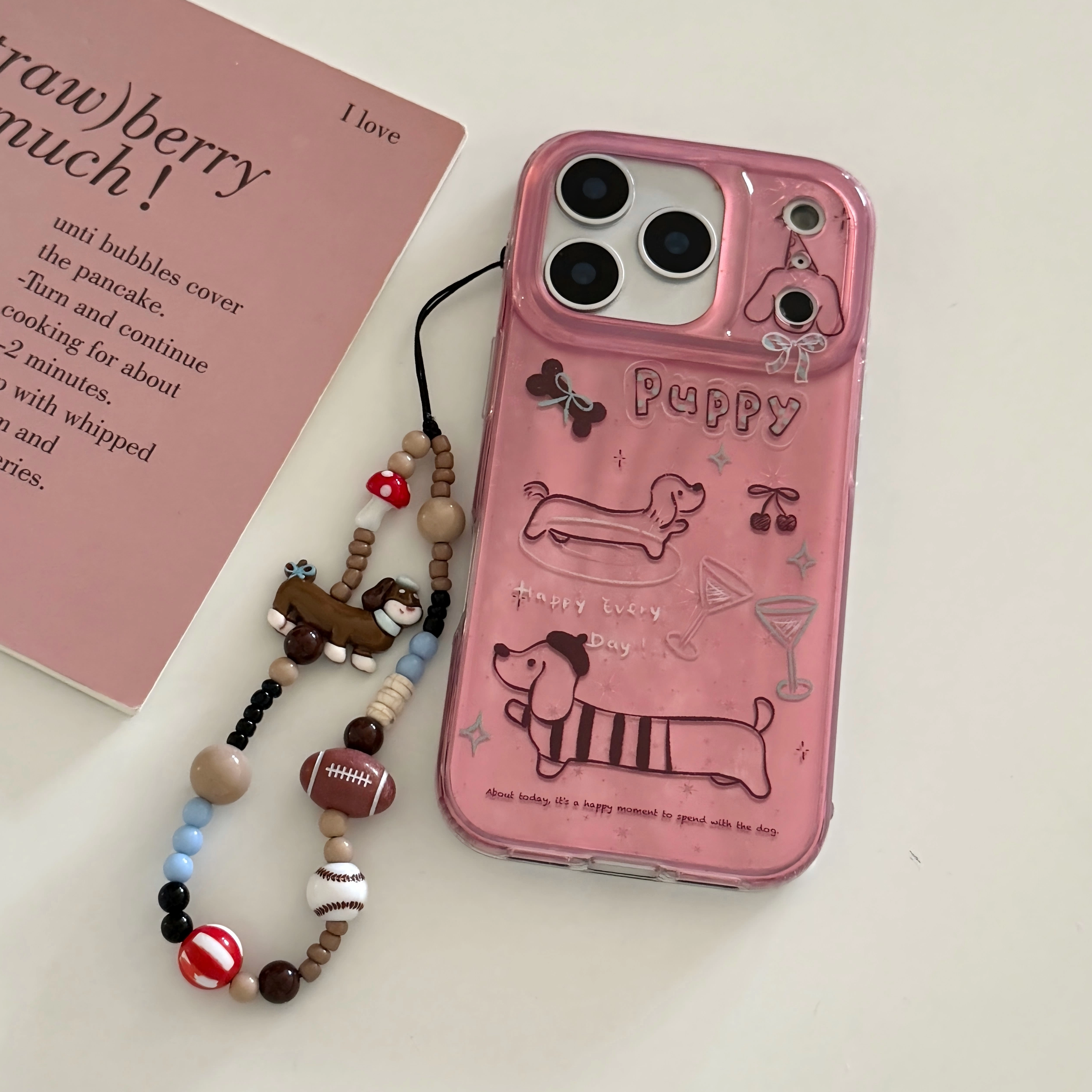 IMD卡通可爱粉底棕色线条腊肠狗手机壳适用iPhone17pro