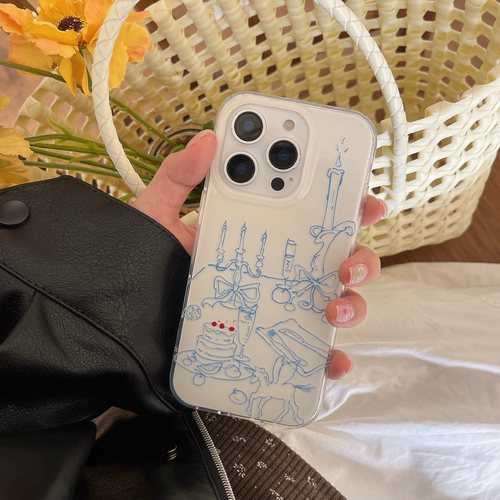 苹果蓝色线条烛台手机壳