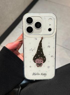 IMD卡通可爱细闪白色波点长帽子Kitty猫手机壳适用iPhone17promax大孔防摔苹果16亮面15趣味创意14少女心13新