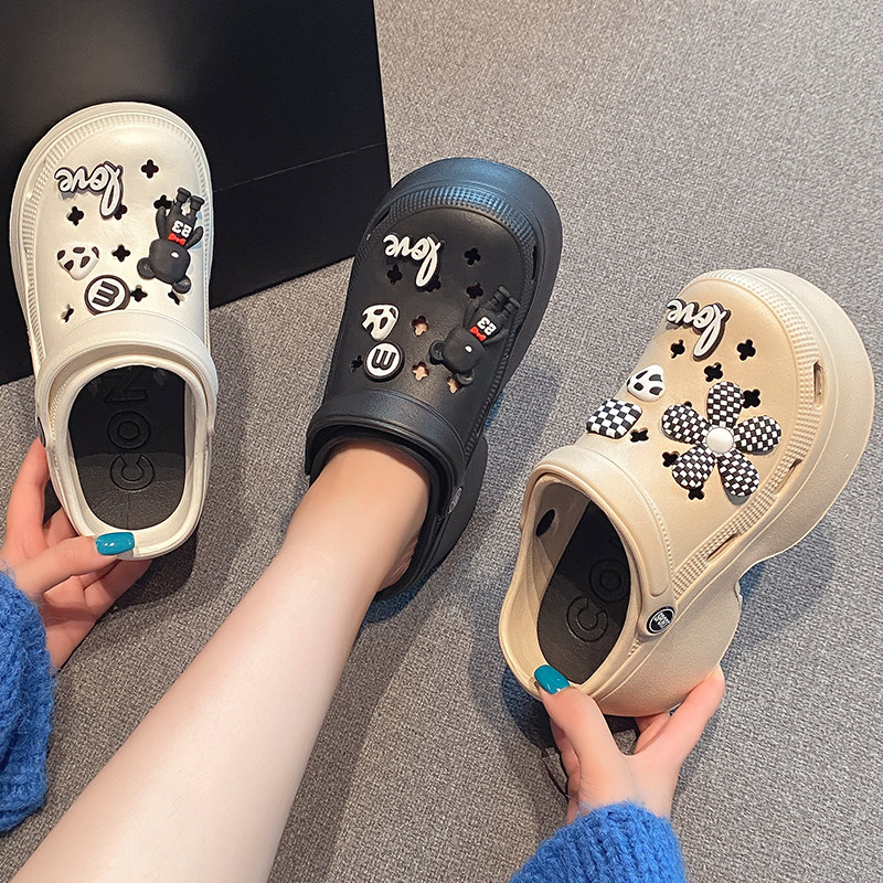 踩屎感洞洞鞋女款高跟沙滩2024新款厚底外穿防滑包头凉拖鞋女夏季