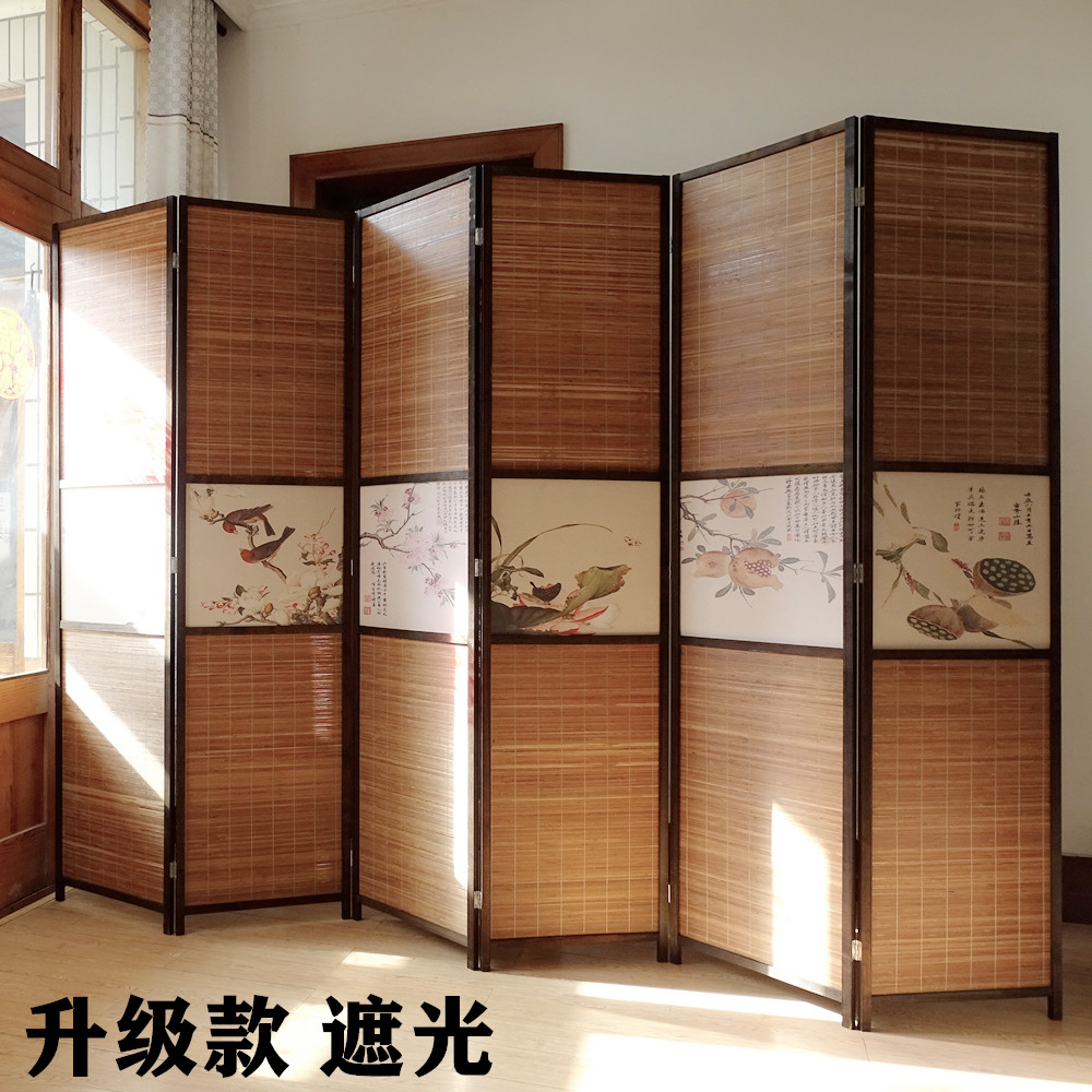 隔断屏风中式实木遮光复古做旧