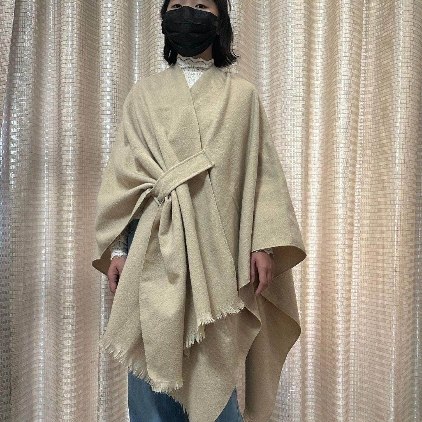 秋冬保暖纯色针织开叉斗篷披肩