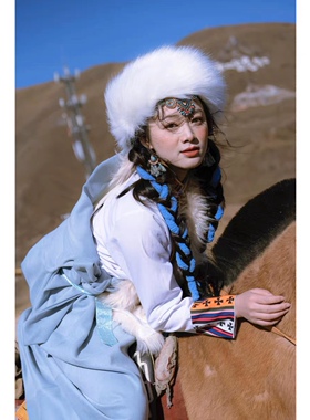 帽子藏族藏服写真仿狐狸毛发带包头帽民族异域白色古风写真空顶帽