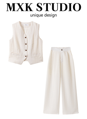 休闲西装马甲阔腿裤套装女秋季流行巨好看超火大方得体穿搭两件套