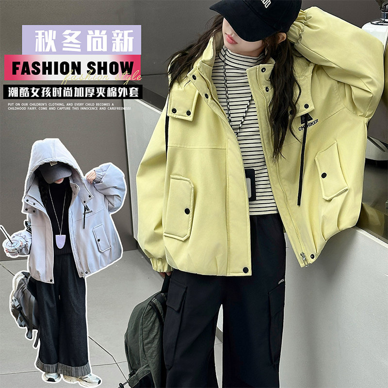 女童棉服冬款2025新款韩版中大童加厚保暖夹棉棉衣外套宽松连帽