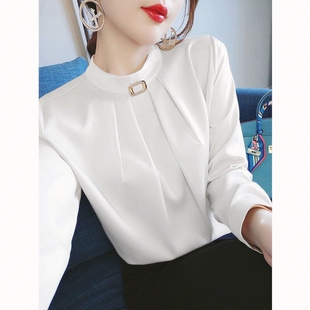 加绒白色立领衬衫女士2026新款洋气质职业衬衣秋冬长袖高级感上衣