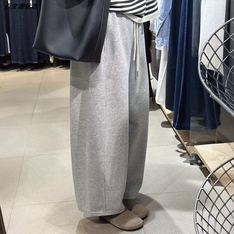 宽松运动高腰小个子胖妹妹阔腿女大码卫裤梨形身材新款春秋弯刀裤