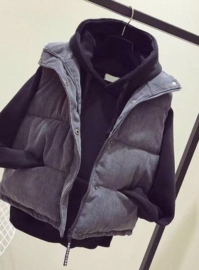 秋冬背心马甲潮宽松韩版女加厚马夹外套灯芯绒新款羽绒棉面包2026