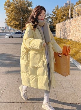 新款奶黄色潮外套冬季韩版2026棉衣女保暖宽松羽绒棉服中长款加厚