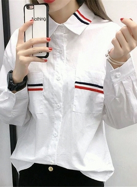 长袖衬衫女春装上衣服夏秋新款初中高中学生韩版宽松休闲白色衬衣