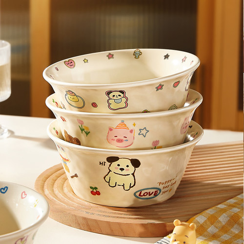 墨色卡通可爱面碗陶瓷家用2026新款7寸吃面碗大号拉面碗螺蛳粉碗