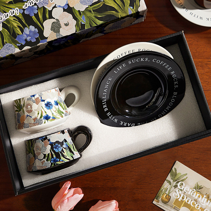 墨色咖啡杯碟套装高档精致礼盒装轻奢高级感乔迁新居搬家礼物杯子