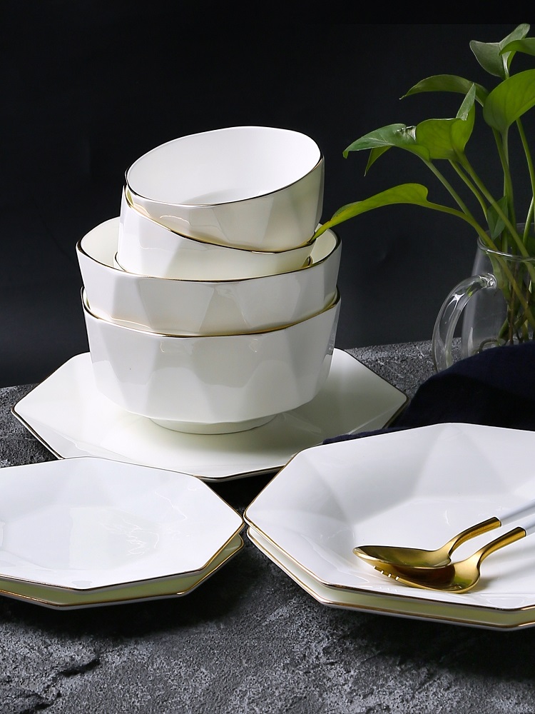 Nordic Phnom Penh dish set Light luxury simple Jingdezhen ceramic tableware set Household bowl set Star anise