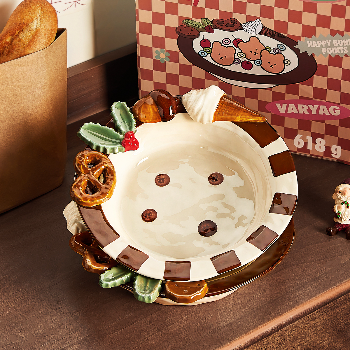 圣诞节礼物生日盘子水果酸奶碗陶瓷好看釉下彩家居稀奇古怪的餐具