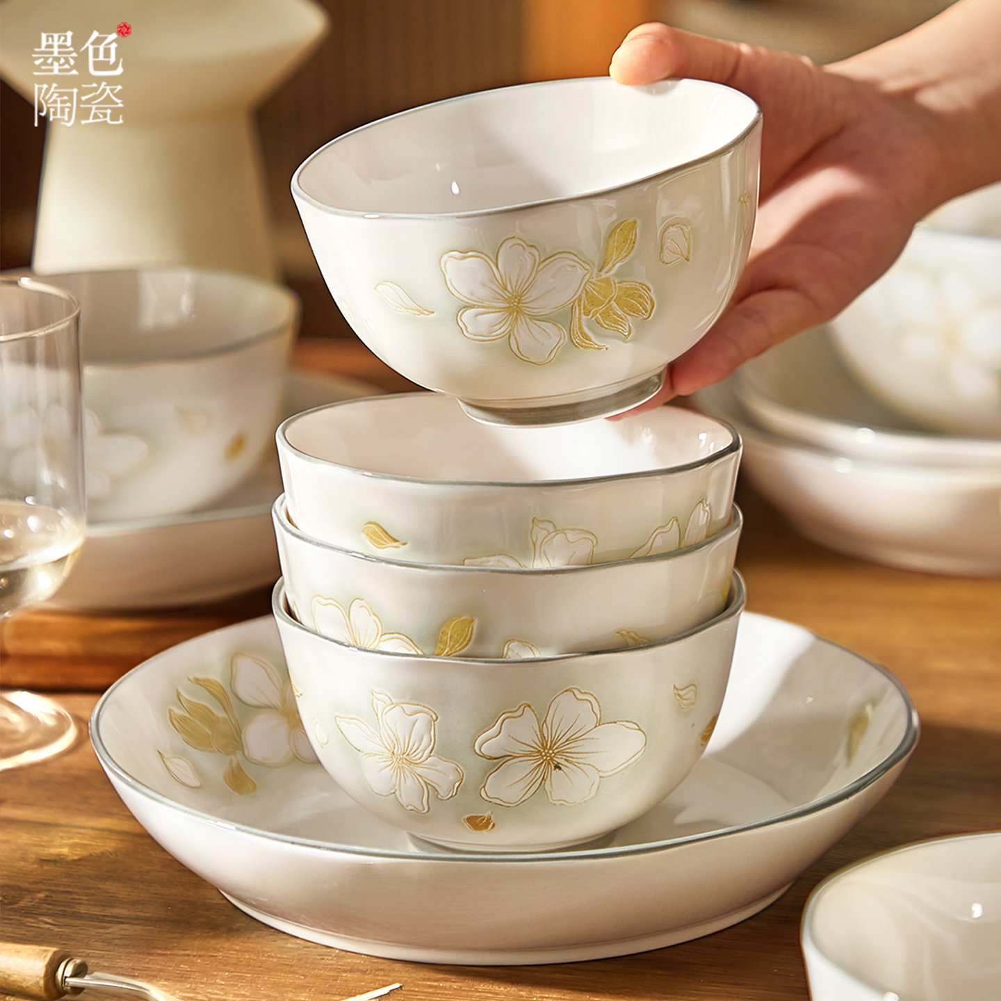 墨色陶瓷米饭碗家用高颜值吃饭小碗2025新款大碗汤碗面碗盘子餐具