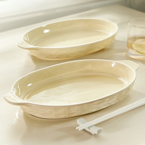 加深双耳鱼盘家用蒸鱼盘子2025新款高级感陶瓷鱼碗鱼盆装鱼碟大号