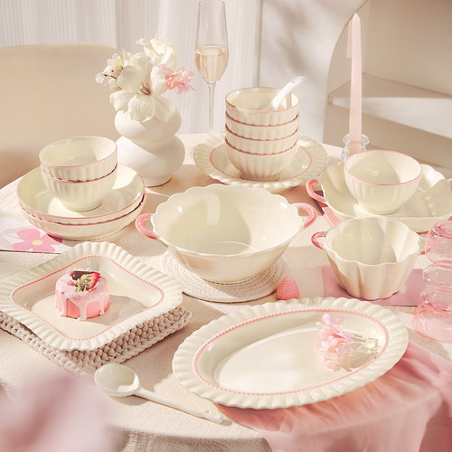 墨色奶油风碗碟套装法式饭碗家用