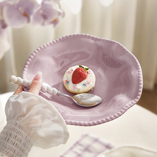 紫色陶瓷盘子家用菜盘稀奇古怪高颜值酸奶碗漂亮好看的餐具水果盘