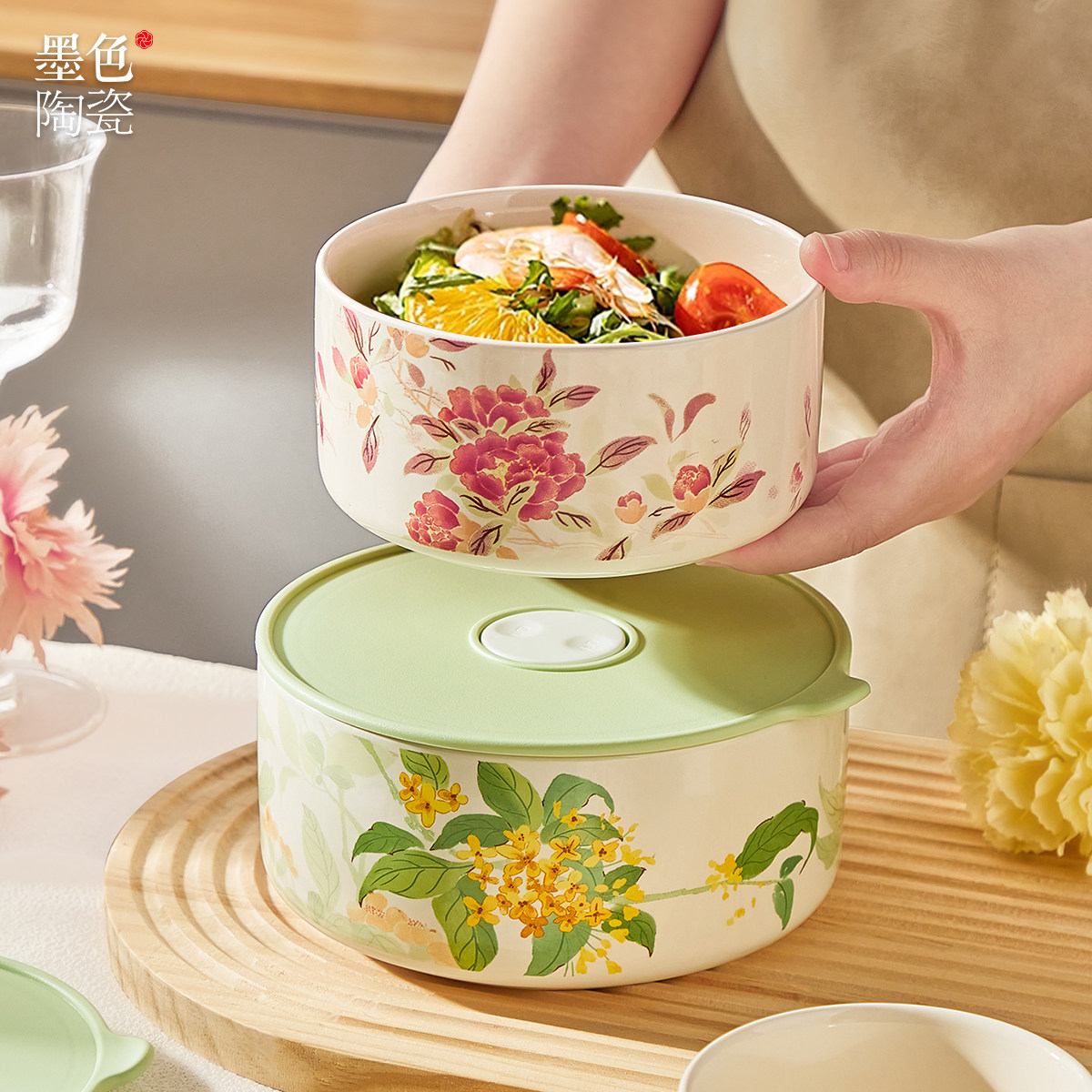 原创十二花神陶瓷保鲜盒上班族带饭餐盒微波炉加热密封带盖便当盒,餐饮具,保鲜盒,淘宝优惠券,粉丝福利购,淘宝优惠卷