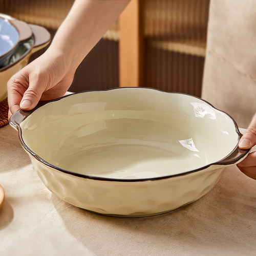 条纹色釉双耳酸菜鱼碗