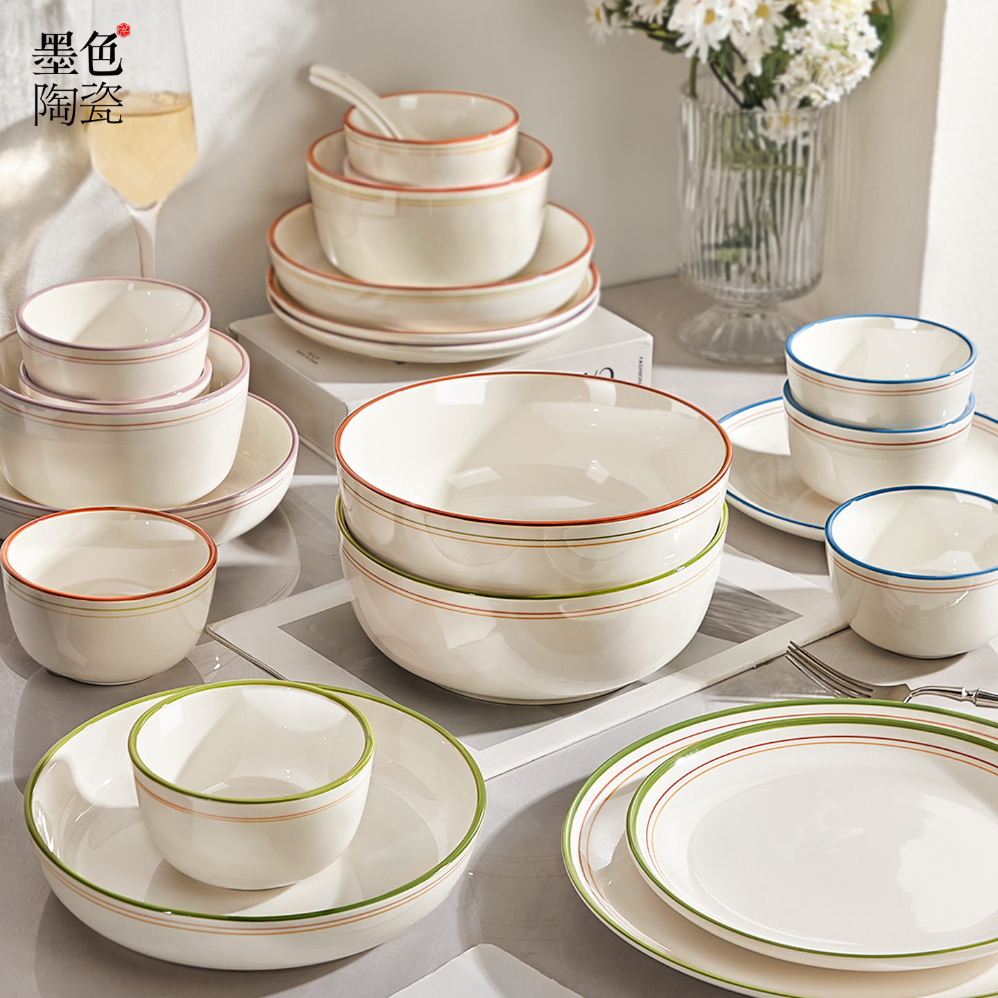 墨色陶瓷饭碗家用2025新款碗碟碗盘餐具釉下彩吃饭碗汤碗面碗盘子