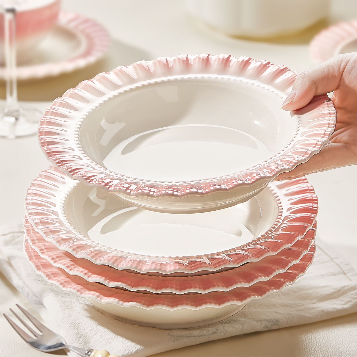 法式陶瓷盘子菜盘家用2025新款碗碟餐具高级感碟子餐盘深盘草帽盘