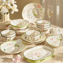 清新餐具碗碟套装 可爱陶瓷碗筷盘子高颜值乔迁釉下彩碗具 家用新款