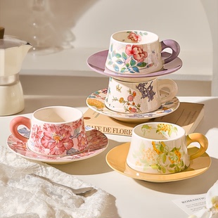 墨色咖啡杯碟高级感轻奢高颜值女士水杯子高档精致马克杯伴手礼物