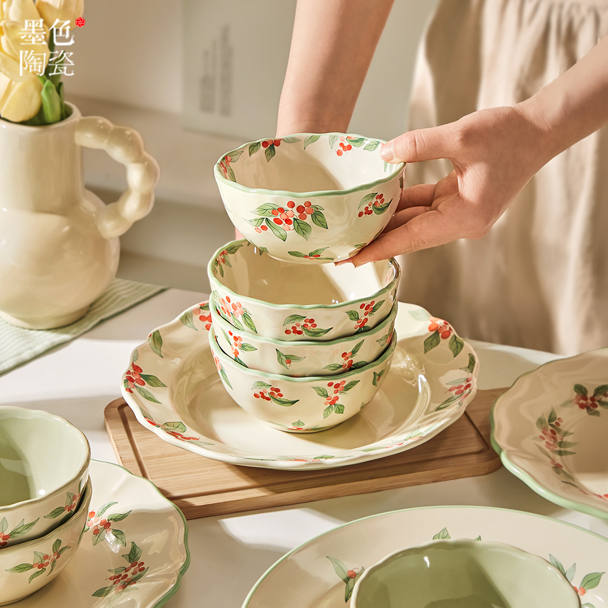 墨色清新陶瓷米饭碗家用2025新款高颜值吃饭碗汤碗面碗好看的餐具