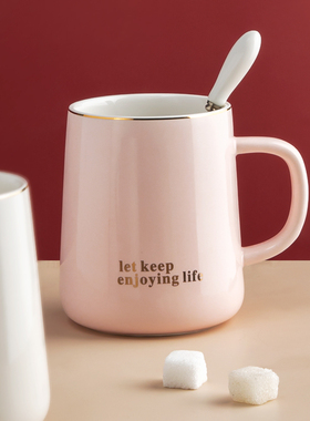 马克杯陶瓷杯子带盖勺女生新款家用高颜值情侣办公室高档咖啡水杯