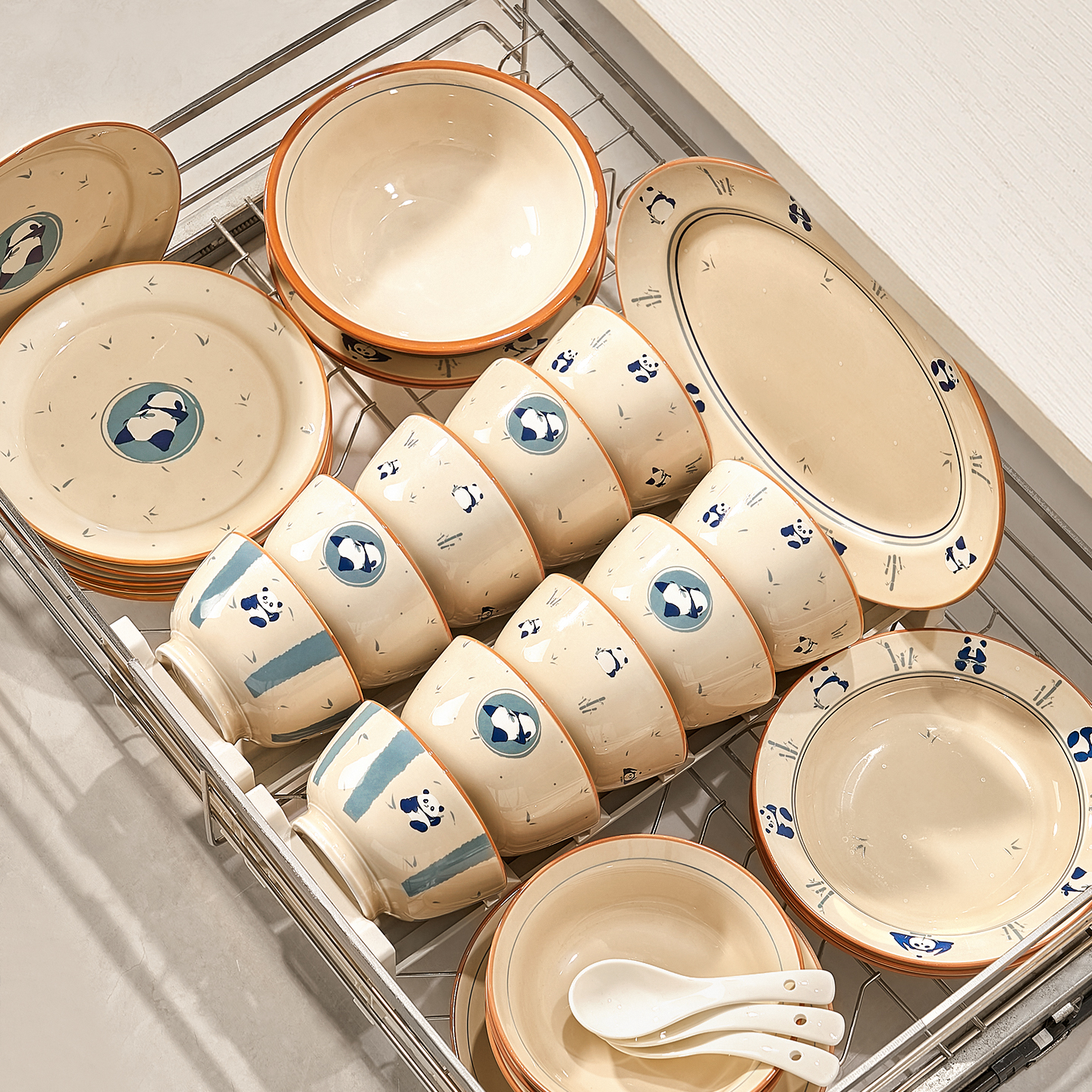 中式熊猫陶瓷餐具套装