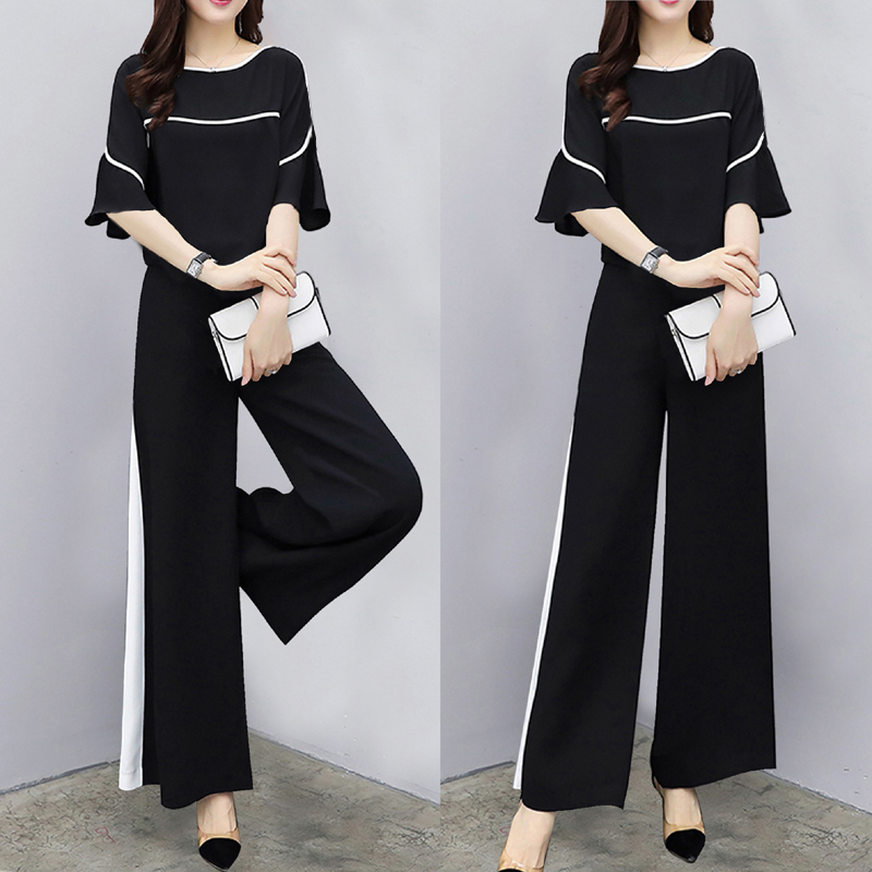 Foreign style shorts Korean student fashion wide leg pants two piece suit women's summer new loose thin short sleeve fashion