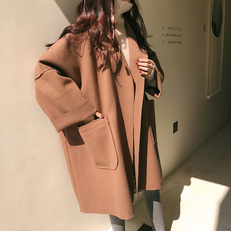 200kg fat mm autumn dress 2020 new large women's wear Korean woolen coat fat sister loose woolen coat