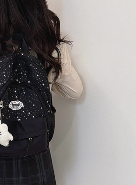 新款书包女初高中生星星印花韩版小众ins双肩包森系大学生电脑包