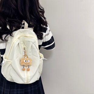 日系ins学院风纯色书包初中女生高中大学生双肩包郊游轻便小书包