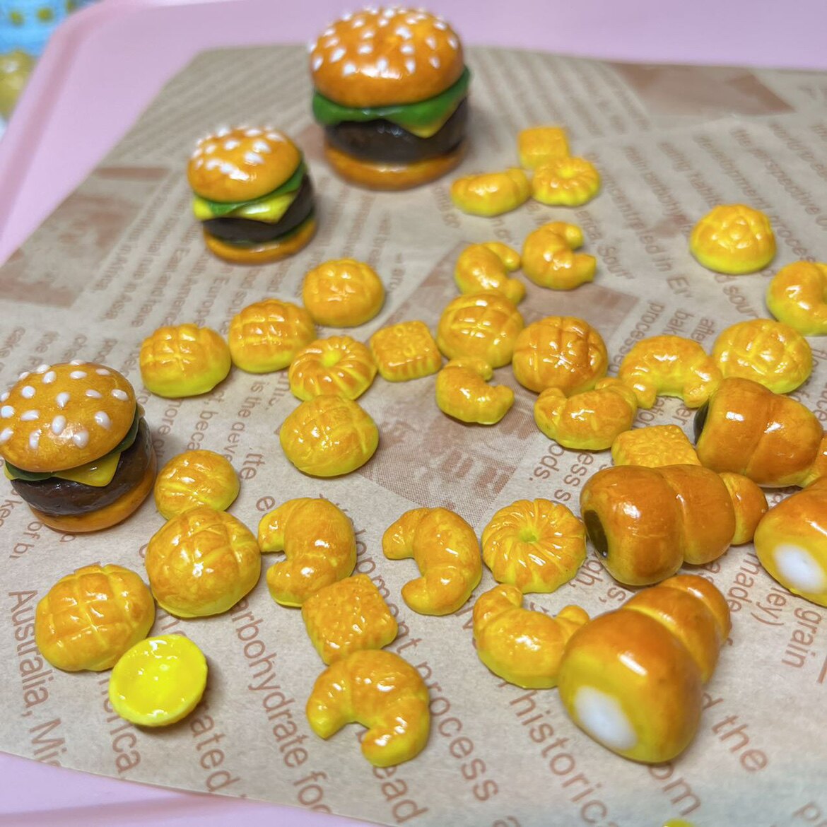 黏土自制手工食玩树脂黏土仿真面包菠萝包面包牛角包diy配件