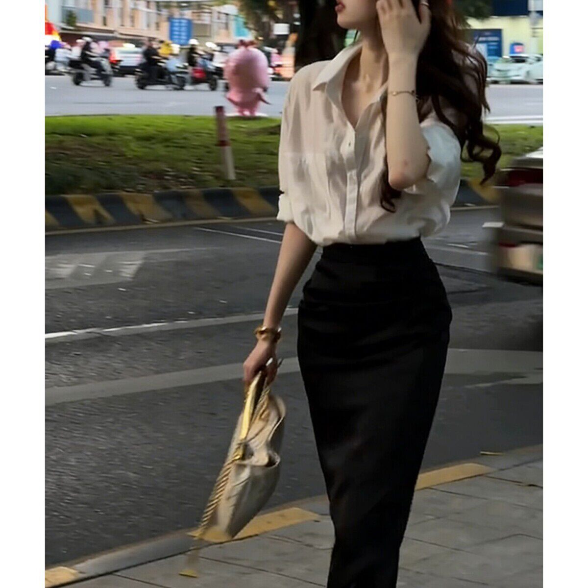 法式高级感衬衫式洋装子女2026春夏季新款小个子气质黑色长裙套装