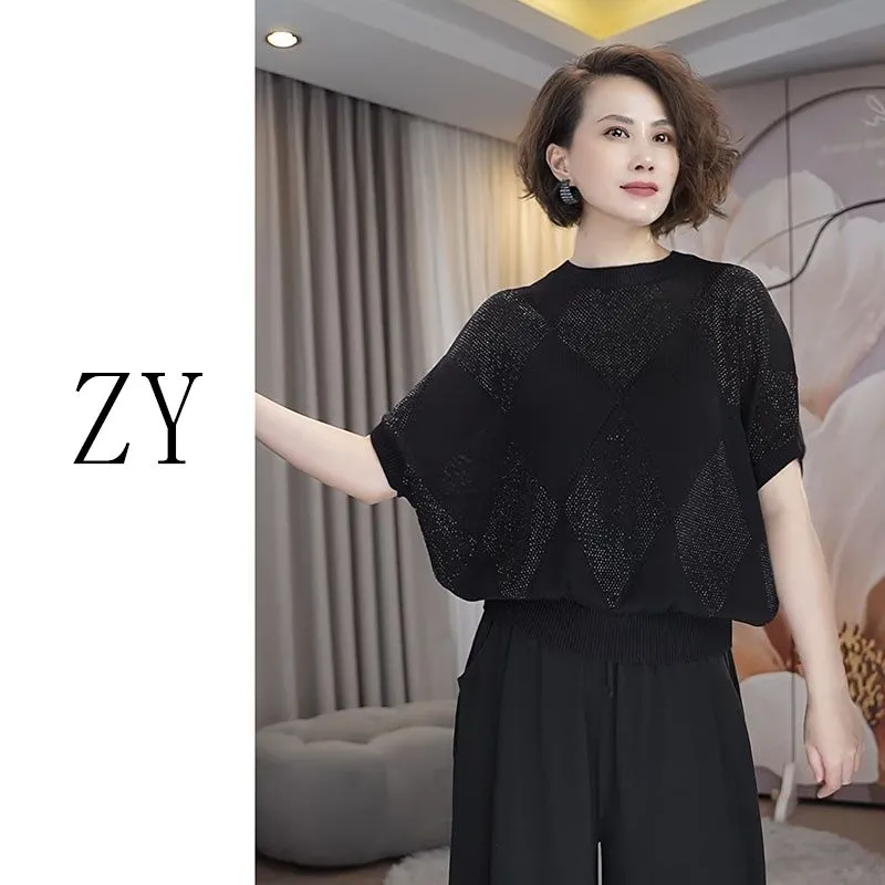 原创欧洲站重工烫钻圆领针织衫