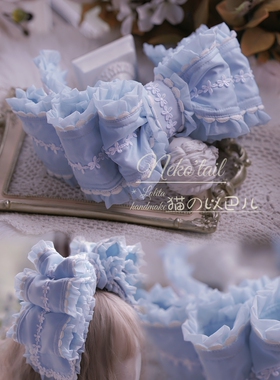 尾巴手作心情限定发带发箍Lolita超大蝴蝶结圣诞gsax色浅蓝色定制