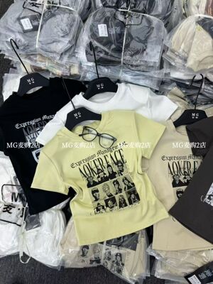 十三行美式复古街头风人像字母短袖T恤女2026夏季圆领短款上衣潮