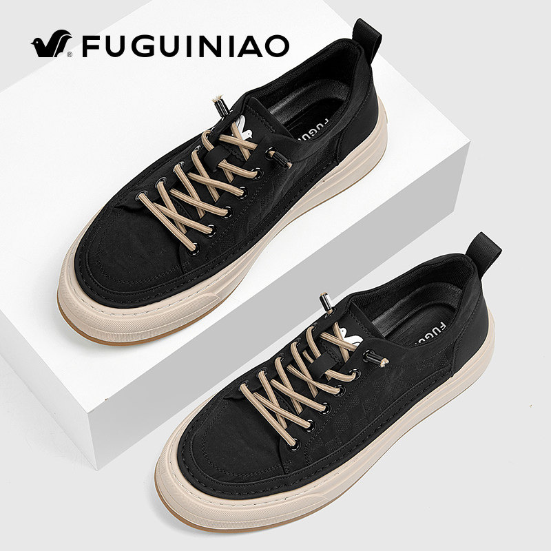富贵鸟板鞋男秋季高端帆布鞋平底运动休闲鞋软底耐磨一脚蹬懒人鞋