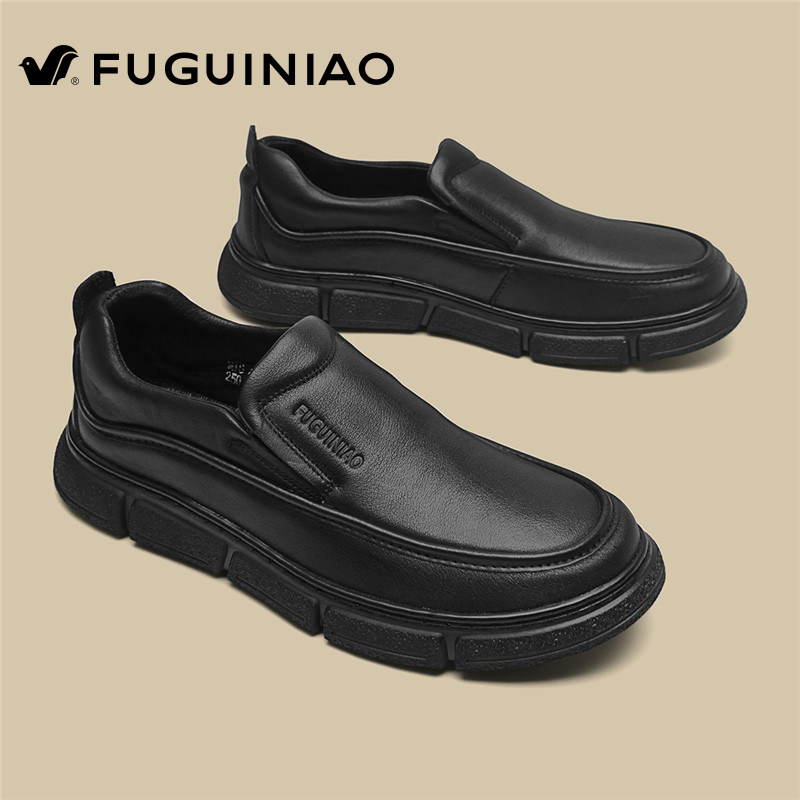 富贵鸟皮鞋男款冬季头层牛皮软底上班一脚蹬乐福鞋男商务休闲皮鞋