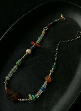 手工 复古游牧风天然出土琥珀925银项链手链小众特色