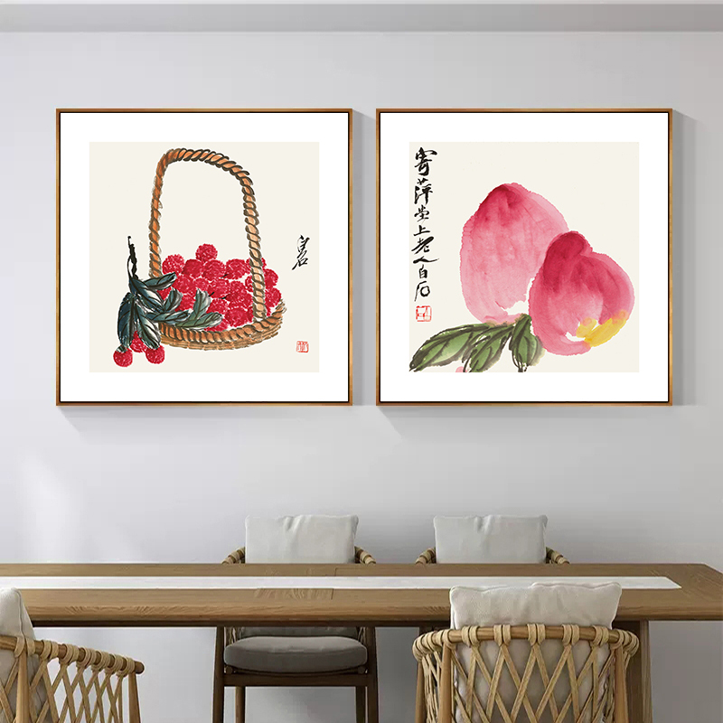 齐白石国画新中式装饰画客厅背景壁画餐厅茶室水墨虾葫芦荷花挂画图片