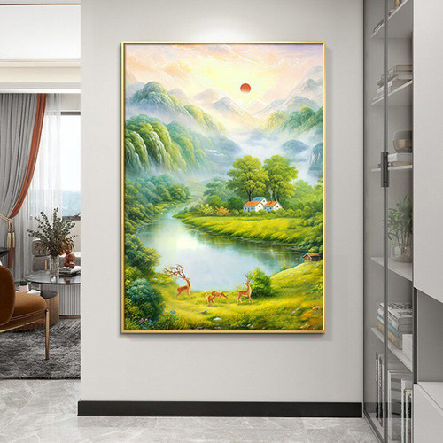 旭日东升玄关装饰画客厅聚宝盆
